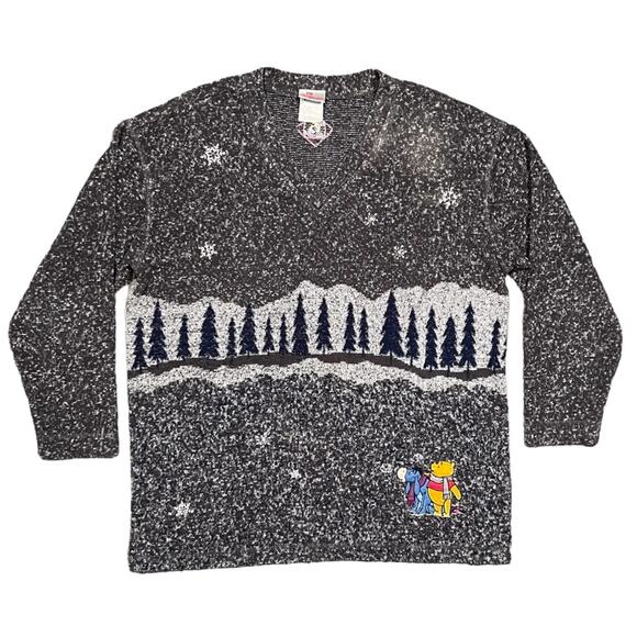 Disney Winnie the Pooh Eeyore Wintry Scene Vintage Pullover Sweater Women Medium - Picture 1 of 8